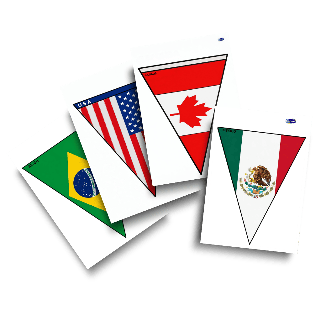 Prévia das bandeiras em papercraft (Brasil, USA, Canadá e México)