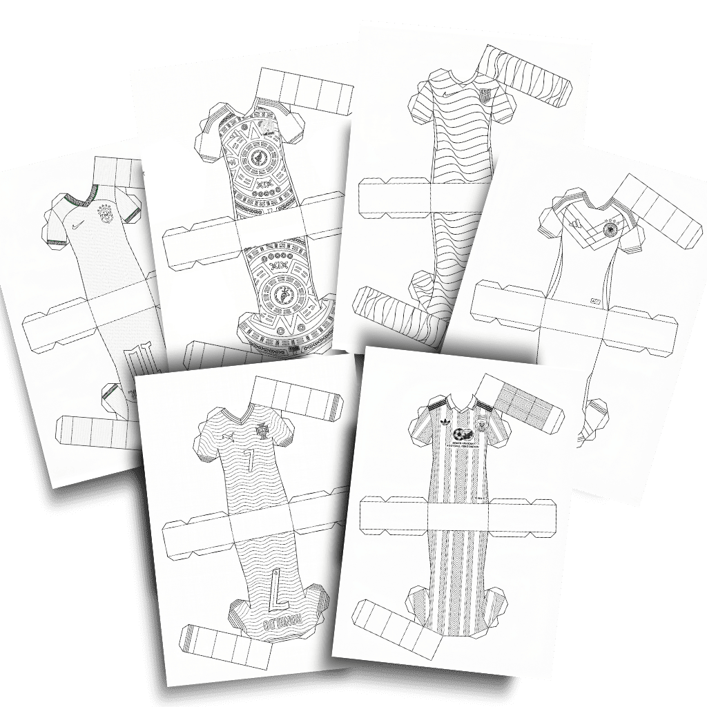 Prévia dos moldes de uniformes para colorir e montar