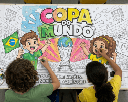 Cartaz da Copa do Mundo sendo colorido